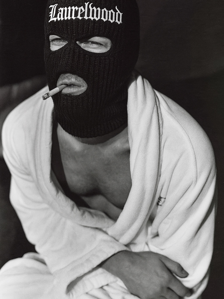 LRLWOOD portrait in a robe and knit mask